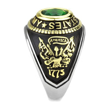 Load image into Gallery viewer, US Army Ring for Men and Women Unisex Stainless Steel Military Patriotic Ring in Gold with Green Stone - Jewelry Store by Erik Rayo
