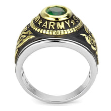 Load image into Gallery viewer, US Army Ring for Men and Women Unisex Stainless Steel Military Patriotic Ring in Gold with Green Stone - Jewelry Store by Erik Rayo
