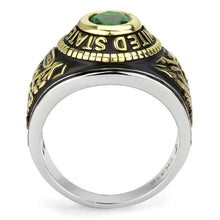 Load image into Gallery viewer, US Army Ring for Men and Women Unisex Stainless Steel Military Patriotic Ring in Gold with Green Stone - Jewelry Store by Erik Rayo
