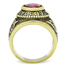 Load image into Gallery viewer, US Army Ring for Men and Women Unisex Stainless Steel Military Patriotic Ring in Gold with Red Stone Rock - ErikRayo.com
