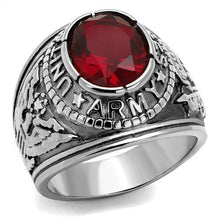Load image into Gallery viewer, US Army Ring for Men and Women Unisex Stainless Steel Military Patriotic Ring in Silver with Red Stone - ErikRayo.com
