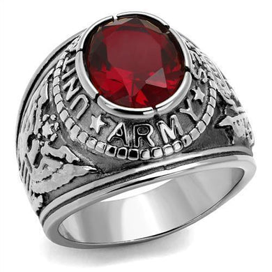 US Army Ring for Men and Women Unisex Stainless Steel Military Patriotic Ring in Silver with Red Stone - Jewelry Store by Erik Rayo