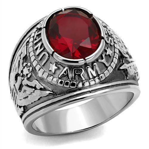 US Army Ring for Men and Women Unisex Stainless Steel Military Patriotic Ring in Silver with Red Stone - ErikRayo.com