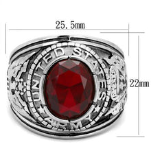 Load image into Gallery viewer, US Army Ring for Men and Women Unisex Stainless Steel Military Patriotic Ring in Silver with Red Stone - ErikRayo.com
