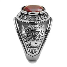 Load image into Gallery viewer, Silver Army Ring for Men and Women Unisex Stainless Steel Military Class Ring with Red Stone - Jewelry Store by Erik Rayo
