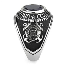 Load image into Gallery viewer, US Coast Guard Ring for Men and Women Unisex Stainless Steel Military Patriotic Ring in Silver with Blue Stone Rock… - Jewelry Store by Erik Rayo
