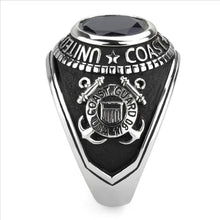 Load image into Gallery viewer, Silver US Coast Guard Ring for Men and Women Unisex Stainless Steel Military Class Ring with Blue Stone - Jewelry Store by Erik Rayo
