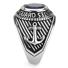 Load image into Gallery viewer, Silver US Coast Guard Ring for Men and Women Unisex Stainless Steel Military Class Ring with Blue Stone - Jewelry Store by Erik Rayo
