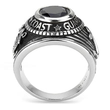 Load image into Gallery viewer, Silver US Coast Guard Ring for Men and Women Unisex Stainless Steel Military Class Ring with Blue Stone - Jewelry Store by Erik Rayo
