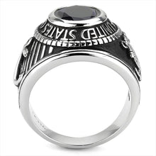 Load image into Gallery viewer, Silver US Coast Guard Ring for Men and Women Unisex Stainless Steel Military Class Ring with Blue Stone - Jewelry Store by Erik Rayo
