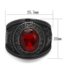 Load image into Gallery viewer, US Marines Ring for Men and Women Unisex 316L Stainless Steel Military Patriotic Ring in Black with Red Stone Rock - Jewelry Store by Erik Rayo
