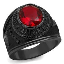 Load image into Gallery viewer, US Marines Ring for Men and Women Unisex Stainless Steel Military Patriotic Ring in Black with Red Stone Rock - Jewelry Store by Erik Rayo
