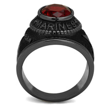 Load image into Gallery viewer, US Marines Ring for Men and Women Unisex Stainless Steel Military Patriotic Ring in Black with Red Stone Rock - ErikRayo.com
