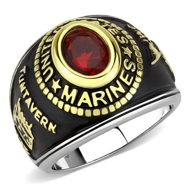 US Marines Ring for Men Women Unisex Stainless Steel Military Ring in Black and Gold with Red Stone Rock - Jewelry Store by Erik Rayo