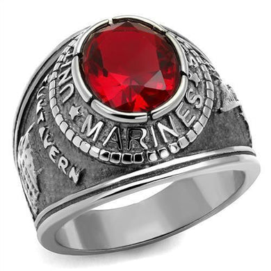 US Marines Ring for Men Women Unisex Stainless Steel Military Ring in Silver with Red Stone Rock - Jewelry Store by Erik Rayo
