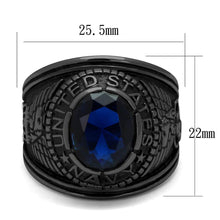 Load image into Gallery viewer, Black Navy Ring for Men and Women Unisex 316L Stainless Steel Military Class Ring with Blue Stone Rock - Jewelry Store by Erik Rayo
