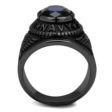 Load image into Gallery viewer, Black Navy Ring for Men and Women Unisex 316L Stainless Steel Military Class Ring with Blue Stone Rock - Jewelry Store by Erik Rayo
