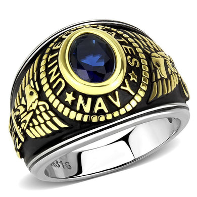 US Navy Ring for Men and Women Unisex Stainless Steel Military Patriotic Ring in Black Gold with Blue Stone - Jewelry Store by Erik Rayo