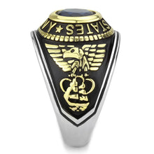 Load image into Gallery viewer, USN Navy Ring for Men and Women Unisex Stainless Steel Military Class Ring in Black Gold with Blue Stone - Jewelry Store by Erik Rayo

