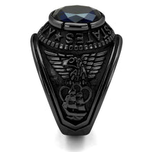 Load image into Gallery viewer, US Navy Ring for Men and Women Unisex Stainless Steel Military Patriotic Ring in Black with Blue Stone Rock - Jewelry Store by Erik Rayo
