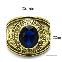 Load image into Gallery viewer, US Navy Ring for Men and Women Unisex Stainless Steel Military Patriotic Ring in Gold with Blue Stone - ErikRayo.com
