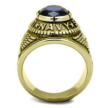 Load image into Gallery viewer, US Navy Ring for Men and Women Unisex Stainless Steel Military Patriotic Ring in Gold with Blue Stone - Jewelry Store by Erik Rayo

