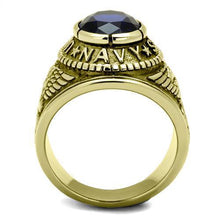 Load image into Gallery viewer, USN Gold Navy Ring for Men and Women Unisex Stainless Steel Military Class Ring with Blue Stone - Jewelry Store by Erik Rayo
