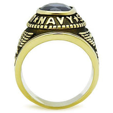 Load image into Gallery viewer, US Navy Ring for Men and Women Unisex Stainless Steel Military Patriotic Ring in Gold with Blue Stone - ErikRayo.com
