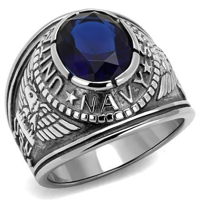 US Navy Ring for Men and Women Unisex Stainless Steel Military Patriotic Ring in Silver with Blue Stone - Jewelry Store by Erik Rayo