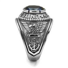 Load image into Gallery viewer, USN Silver Navy Ring for Men and Women Unisex Stainless Steel Military Class Ring with Blue Stone - Jewelry Store by Erik Rayo
