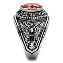 Load image into Gallery viewer, USA Army Ring for Men and Women Unisex Stainless Steel Military Patriotic Ring in Silver with Red Stone - Jewelry Store by Erik Rayo

