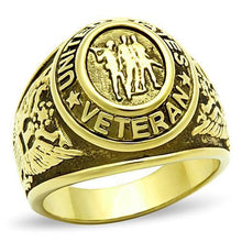 Load image into Gallery viewer, Veterans Military Ring for Men and Women Unisex Stainless Steel Ring in Gold Patriotic Soldiers - ErikRayo.com
