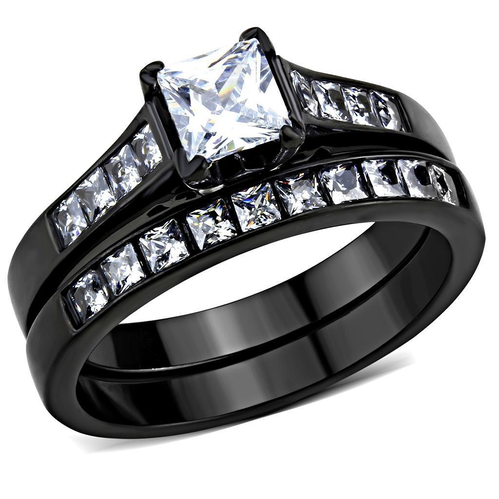 Wedding Rings for Women Engagement Cubic Zirconia Promise Ring Set for Her in Black Tone Aligiers Clear - Jewelry Store by Erik Rayo