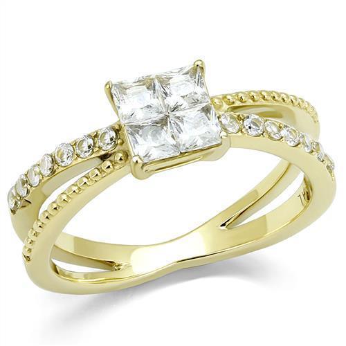 Wedding Rings for Women Engagement Cubic Zirconia Promise Ring Set for Her in Gold Tone in Clear - Jewelry Store by Erik Rayo