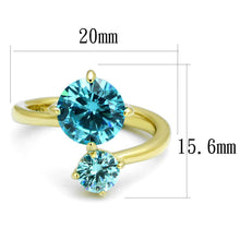 Load image into Gallery viewer, Womans Gold Aquamarine Ring Anillo Para Mujer y Ninos Unisex Kids 316L Stainless Steel Ring with AAA Grade CZ in Sea Blue Natalie - Jewelry Store by Erik Rayo
