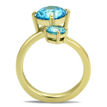 Load image into Gallery viewer, Womans Gold Aquamarine Ring Anillo Para Mujer Stainless Steel Ring with AAA Grade CZ in Sea Blue Natalie - Jewelry Store by Erik Rayo
