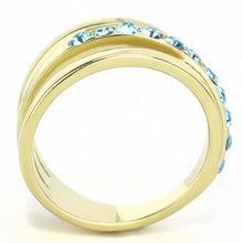 Load image into Gallery viewer, Womans Gold Aquamarine Ring Triple 316L Stainless Steel Anillo Azul Color Oro Para Mujer Acero Inoxidable - Jewelry Store by Erik Rayo

