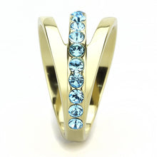 Load image into Gallery viewer, Womans Gold Aquamarine Ring Triple Stainless Steel Anillo Azul Color Oro Para Mujer Acero Inoxidable - Jewelry Store by Erik Rayo
