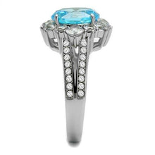 Load image into Gallery viewer, Womans Silver Aquamarine Ring Anillo Para Mujer y Ninos Unisex Kids 316L Stainless Steel Ring with AAA Grade CZ Sea Blue Biella - Jewelry Store by Erik Rayo
