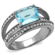 Load image into Gallery viewer, Womans Silver Aquamarine Ring Anillo Para Mujer y Ninos Unisex Kids 316L Stainless Steel Ring with Glass in Sea Blue Insernia - Jewelry Store by Erik Rayo
