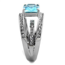 Load image into Gallery viewer, Womans Silver Aquamarine Ring Anillo Para Mujer y Ninos Unisex Kids 316L Stainless Steel Ring with Glass in Sea Blue Insernia - Jewelry Store by Erik Rayo
