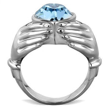 Load image into Gallery viewer, Womans Silver Aquamarine Ring Anillo Para Mujer y Ninos Unisex Kids 316L Stainless Steel Ring with Top Grade Crystal in Sea Blue Ancona - Jewelry Store by Erik Rayo
