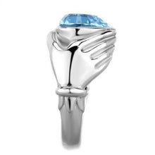 Load image into Gallery viewer, Womans Silver Aquamarine Ring Anillo Para Mujer y Ninos Unisex Kids 316L Stainless Steel Ring with Top Grade Crystal in Sea Blue Ancona - Jewelry Store by Erik Rayo
