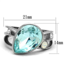 Load image into Gallery viewer, Womans Silver Aquamarine Ring Anillo Para Mujer y Ninos Unisex Kids 316L Stainless Steel Ring with Top Grade Crystal in Sea Blue Desio - Jewelry Store by Erik Rayo
