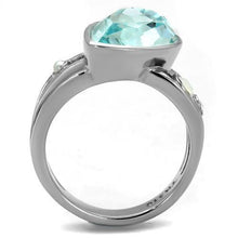 Load image into Gallery viewer, Womans Silver Aquamarine Ring Anillo Para Mujer y Ninos Unisex Kids 316L Stainless Steel Ring with Top Grade Crystal in Sea Blue Desio - Jewelry Store by Erik Rayo
