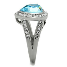 Load image into Gallery viewer, Womans Silver Aquamarine Ring Anillo Para Mujer y Ninos Unisex Kids 316L Stainless Steel Ring with Top Grade Crystal in Sea Blue Fabriano - Jewelry Store by Erik Rayo
