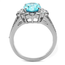 Load image into Gallery viewer, Womans Silver Aquamarine Ring Anillo Para Mujer Stainless Steel Ring with AAA Grade CZ Sea Blue Biella - Jewelry Store by Erik Rayo

