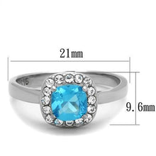 Load image into Gallery viewer, Womans Silver Aquamarine Ring Anillo Para Mujer Stainless Steel Ring with Glass in Sea Blue - Jewelry Store by Erik Rayo
