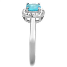 Load image into Gallery viewer, Womans Silver Aquamarine Ring Anillo Para Mujer Stainless Steel Ring with Glass in Sea Blue - Jewelry Store by Erik Rayo
