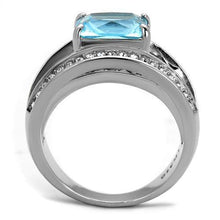 Load image into Gallery viewer, Womans Silver Aquamarine Ring Anillo Para Mujer y Ninos Unisex Kids Stainless Steel Ring with Glass in Sea Blue Insernia - Jewelry Store by Erik Rayo
